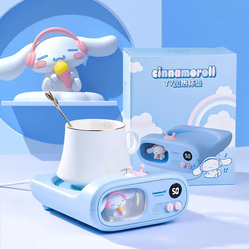 Sanrios Cartoon Cinnamoroll Kuromi Model Doll Thermostatic Coaster Cute Heating Base Coaster Cup Mat Heated Milk Cups Gift