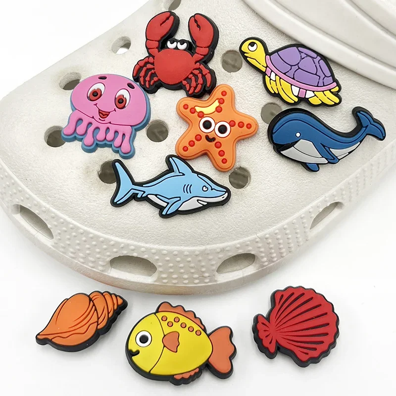 Marine Animals PVC Shoe Charms Accessory Sharks Conches Shells Shoe Upper Pins Buckle Decorations Badge Kid Party Gift