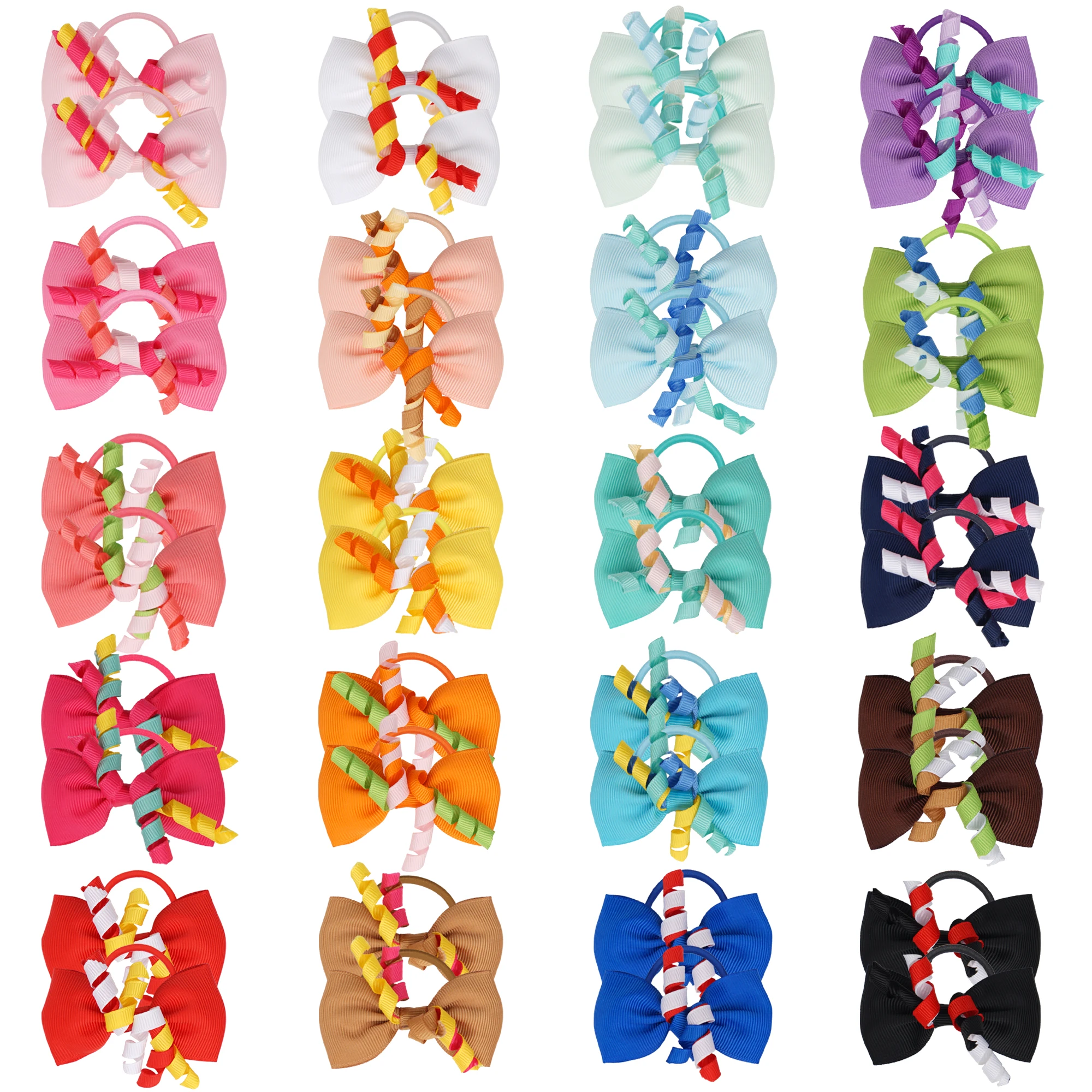 20Pcs Grosgrain Ribbon Pigtail Hair Bows Elastic Hair Ties Hair Bands Holders Hair Accessories for Baby Girls Infants Toddler