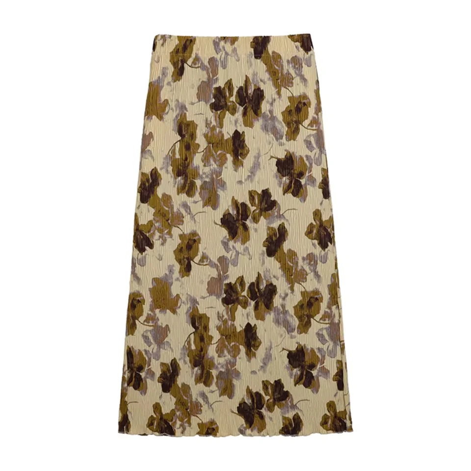 Image of 2026 Frühling Sommer Damen Blumenmuster Rückenschlitz Halbrock Vielseitiger Bedruckter Hochelastischer Gerader Rock