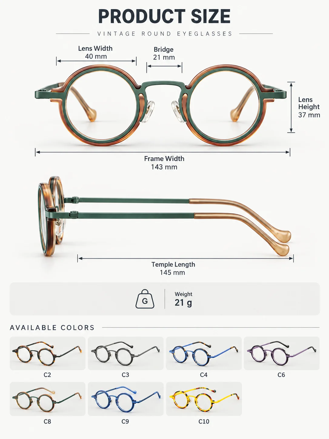 HONKAN Ultraleichter Acetat-Rahmen Metall-Brillengestell Retro Runde Lesebrille für Herren und Damen Hochwertiger Optischer Brillenrahmen – Detail 6