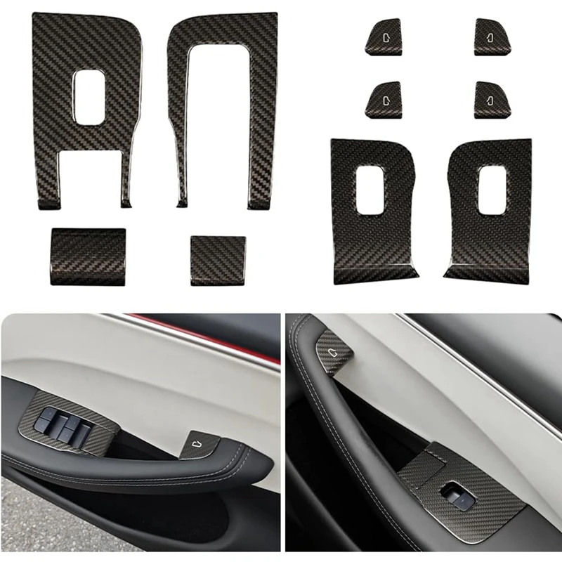 

Real Carbon Fiber For Tesla Model 3 Highland 2024 LHD Window Lift Button Switch Cover Trim Interior Accessories