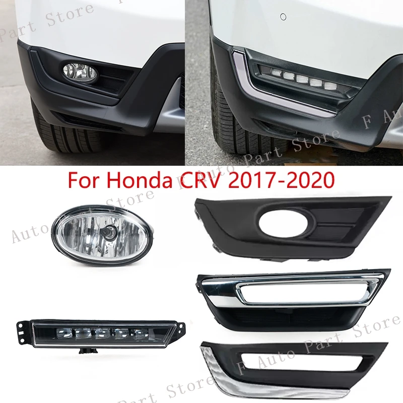 For Honda CRV CR-V 2017 2018 2019 2020 Front Bumper Fog Light Daytime Running Lamp Frame Trim Cover Hood Foglight Foglamp