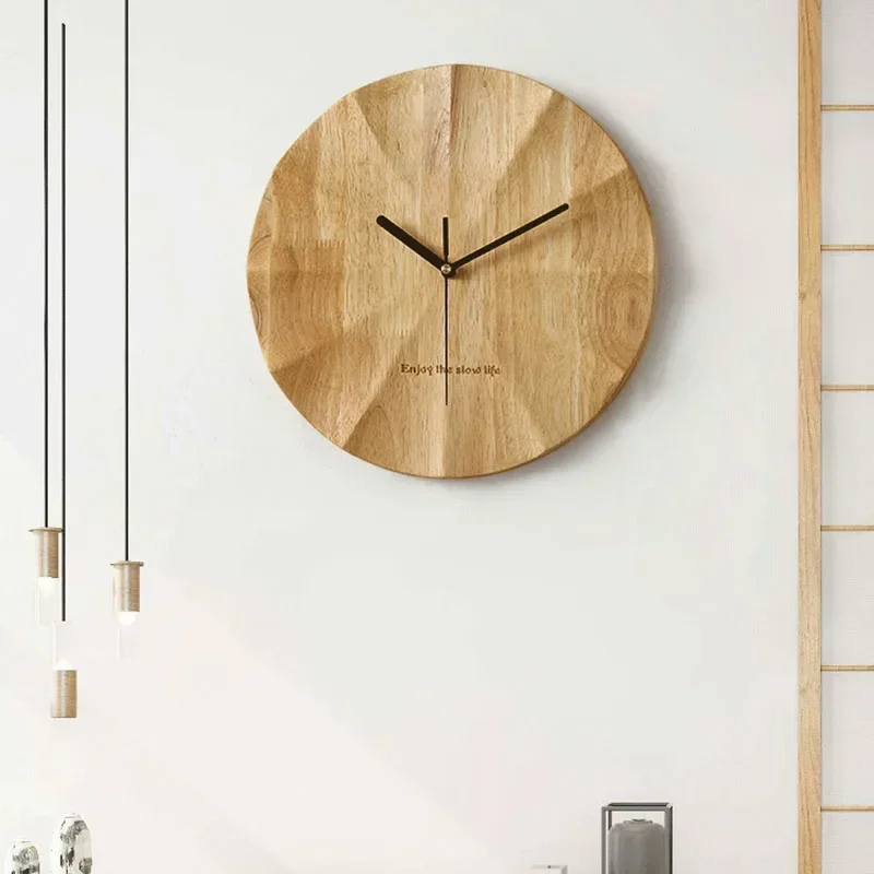 Solid Wood Corner Wall Clock Natural Wood Living Room Decor Silent Quartz Unique Design Premium Home Interior Modern Minimalist