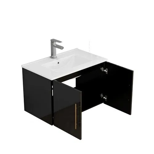 Matte Black Modern Water Resistant Eco-Friendly Durable Bathroom Vanity Smart Mirror Hidden Storage Cabinet for Hotel Villa Use