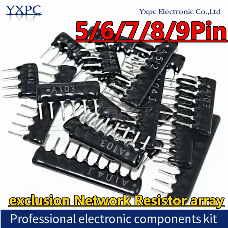 10pcs 5/6/7/8/9Pin exclusion Network Resistor array A09-103G 10K 100K 1K 2K 22k 47k 51k 100k 4K7 470R 330R 220R 100R Ohm DIP