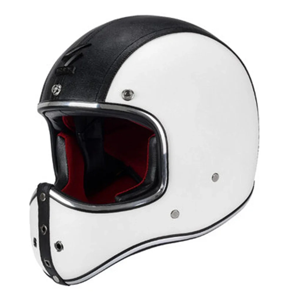 Men Vintage PU Leather Full Face Motorcycle Helmet Vintage Moto Helmets DOT Approved Cafe Racer Chopper Motorcycle Accessories