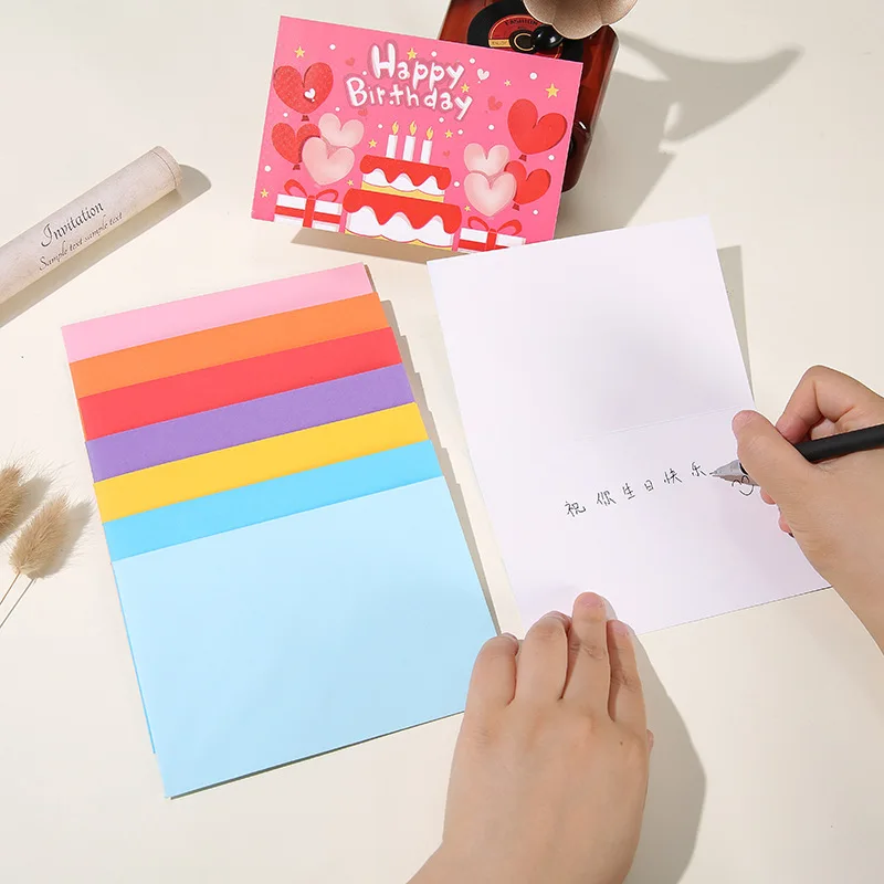 10Pcs Color Western Style with Double-sided Tape Envelope, Thickened Double-adhesive Paper Blank Greeting Card
