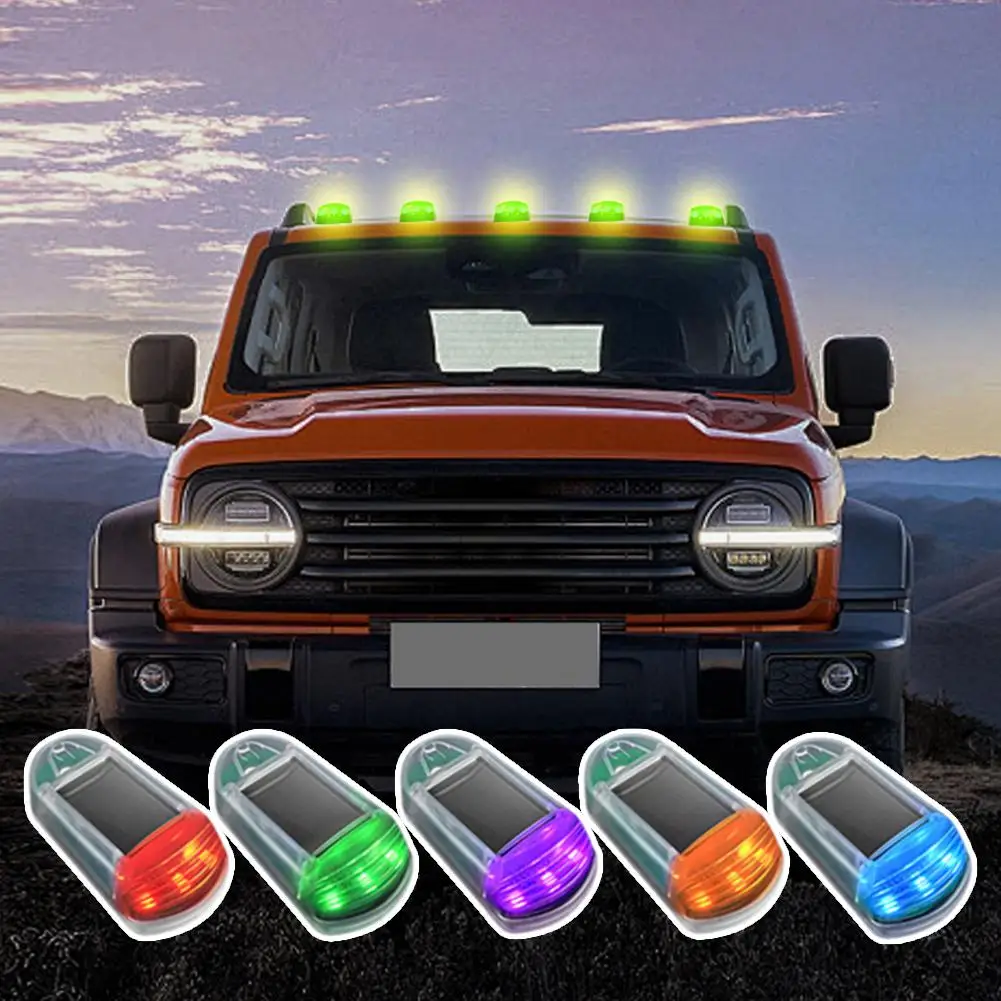 5/10pcs Car Motorcycle Decorative Lights Solar Roof Roof Lights Car 3LED Auto Truck Supplies High Warning Lights Pickup Lig Q4S2