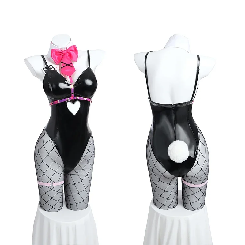ROLECOS Coniglio Foro Bunny Girl Costume San Valentino Donna Tessuto in pelle elastica Sexy Cosplay Bunny Suit Tute nere