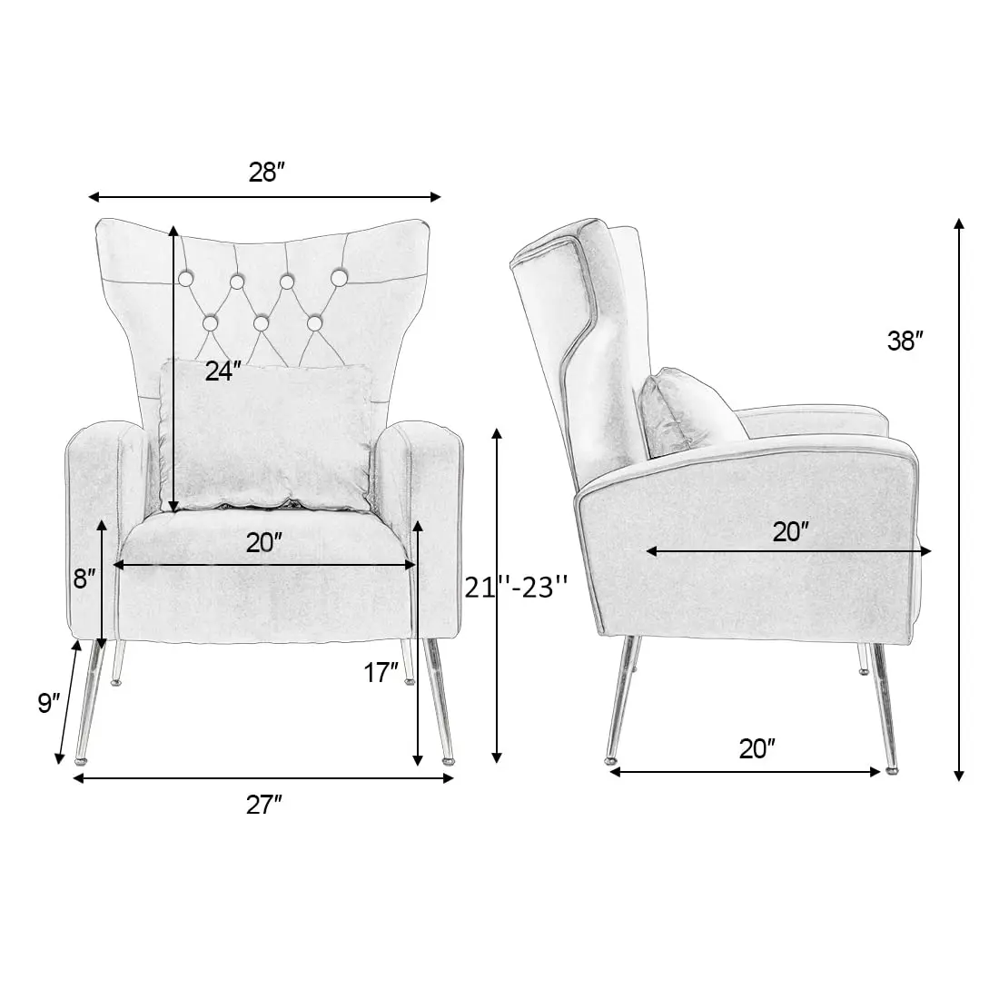 Button-Tufted WingBack Velvet Accent Armchair with Lumbar Pillow & Golden Legs for Living Room Bedroom, Customized