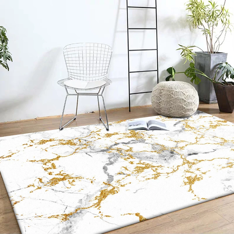 Nordic Gray and White Marble Pattern Gold Living Room Bedroom Kitchen Bedside Carpet Floor Mat Alfombras Para La Sala Moderna