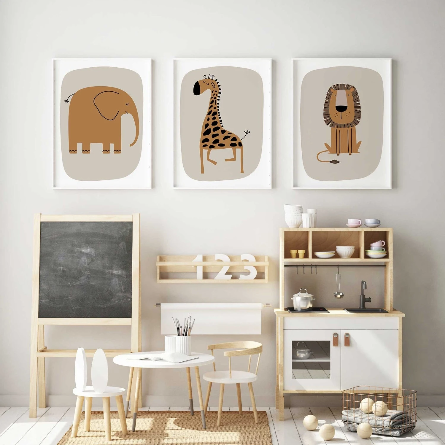 3pcs Cartoon Elephant, Giraffe & Lion Wall Art Print Canvas Painting Poster Picture For Living Room,Bedroom,Kids Room Home Decor