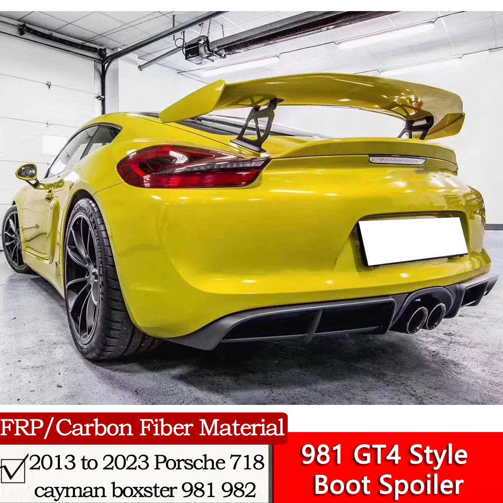 981 GT4 Style Boot Spoiler For 2013 to 2023 Porsche 718 cayman boxster 981 Add Primer FRP And Carbon Fiber Material Tail Wing