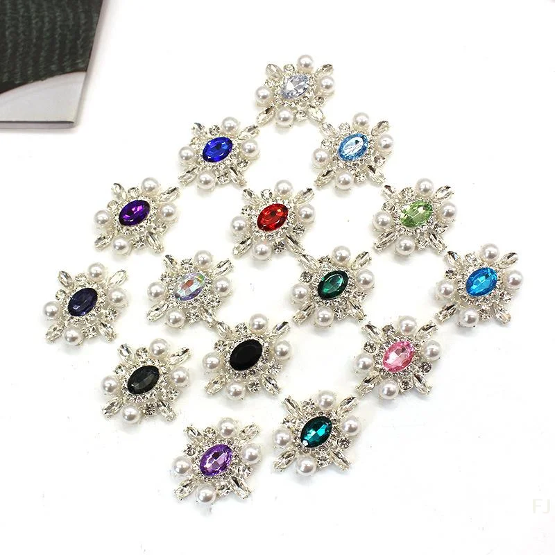 [YU] 35*40 مللي متر سبائك بيضاوية مسطحة القاع اكسسوارات الديكور اللؤلؤ حجر الراين زهرة لوحة DIY بها بنفسك الملحقات