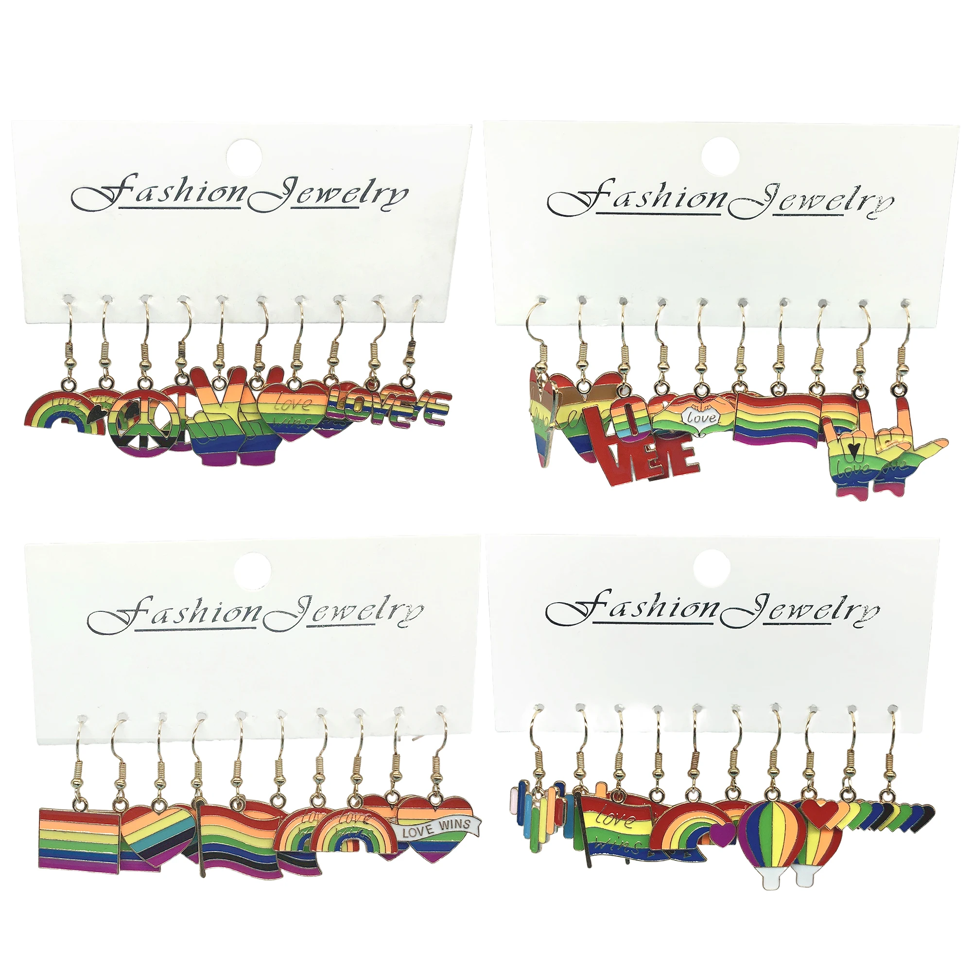 5 Pairs/Set  Alloy Enamel Dangle Earring Set Pride Month Rainbow Earrings Jewelry Accessories Gift For Women