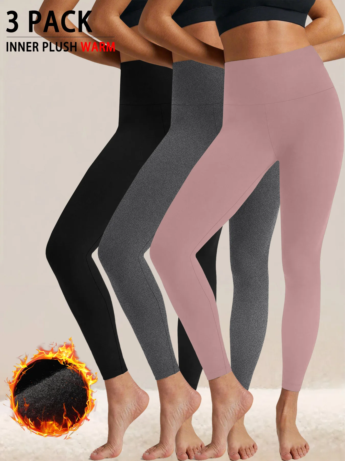 

3 Pack Womens Thermal Fleece Lined High Waisted Leggings. Workout Winter Warm Thick Tights Soft Yoga Pants