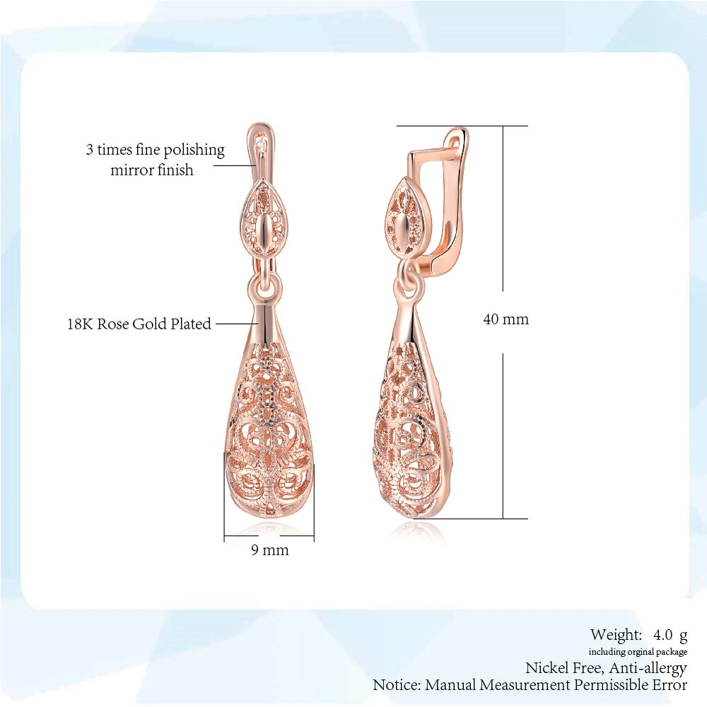 Ethnic Style Vintage Waterdrop Earrings Rose Gold Color Wedding Fashion Brand Retro Jewelry For Women Brincos DWE787M