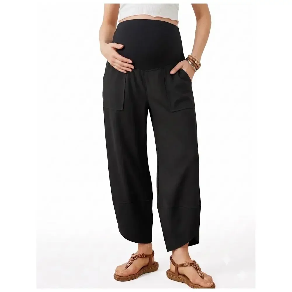 Maternity Work Pants with Pockets Loose Cargo Belly Support Slacks