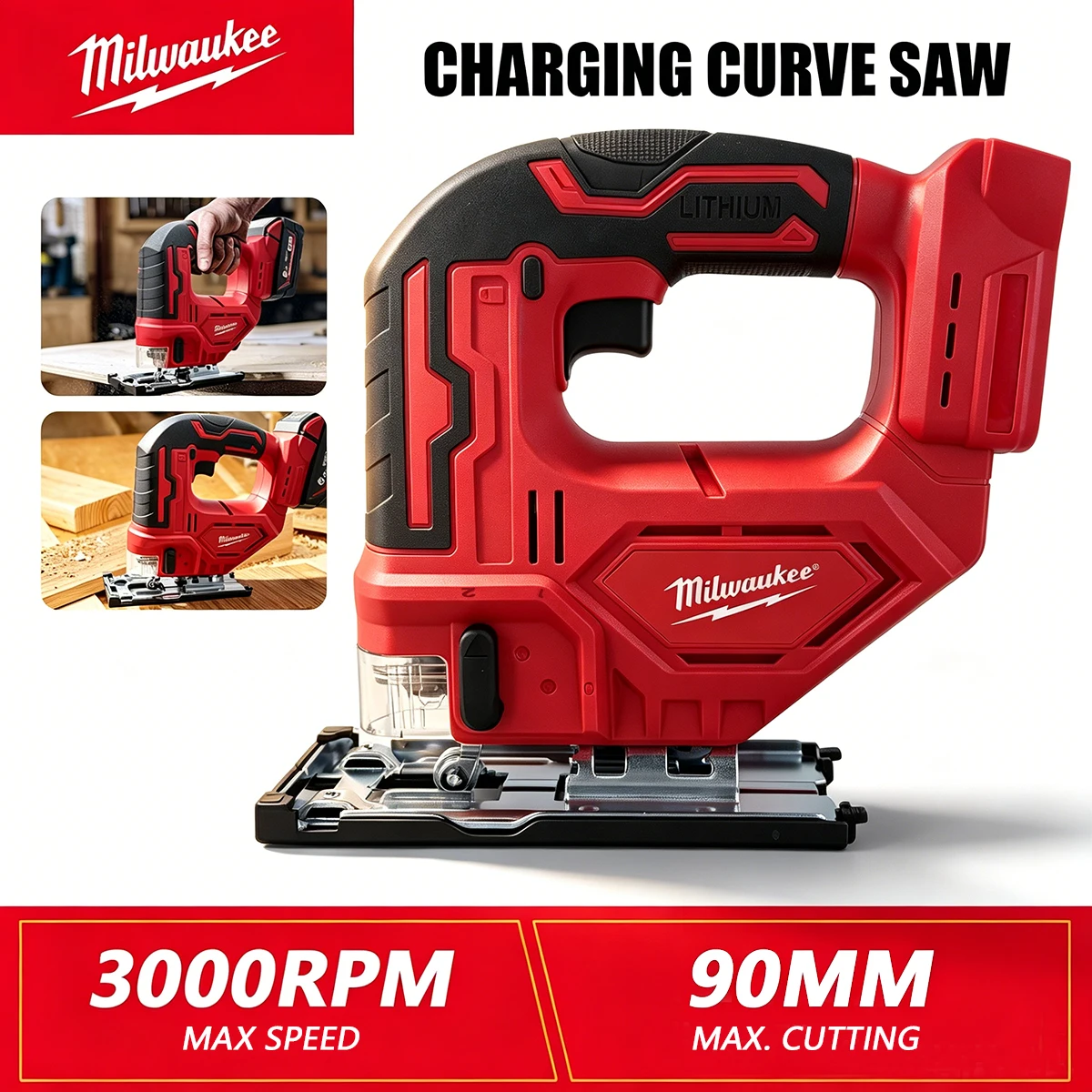 

Milwaukee M18 FUEL Jigsaw, 3000RPM Brushless Cordless Jig Saw, 90mm Max Cutting 3 Orbital Settings Variable Speed Power Tool
