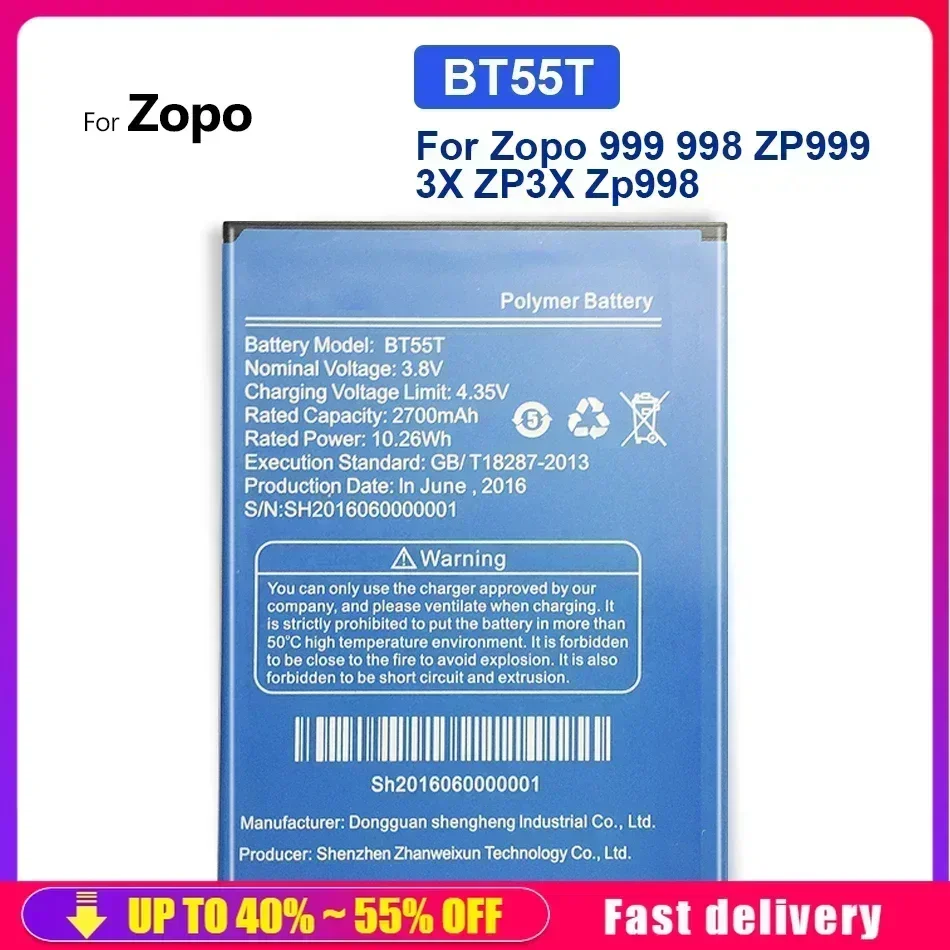 BT55T Replacement Large Capacity Mobile Phone Battery For Zopo 999 998 ZP999 3X ZP3X Zp998 2700mAh Fast Shipping