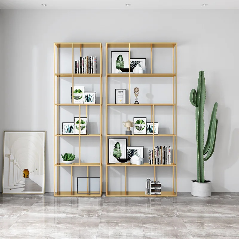 Nordic living room floor-to-ceiling bookshelf wrought iron shelf simple office study whole wall storage partition bookcase