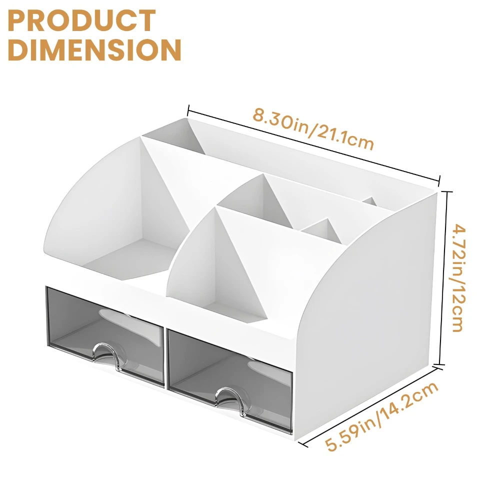 Capacity Transparent Desktop Organizer Drawer Box with 6 Compartments and 2 Drawers with Pen Holder Ideal Makeup for School Home