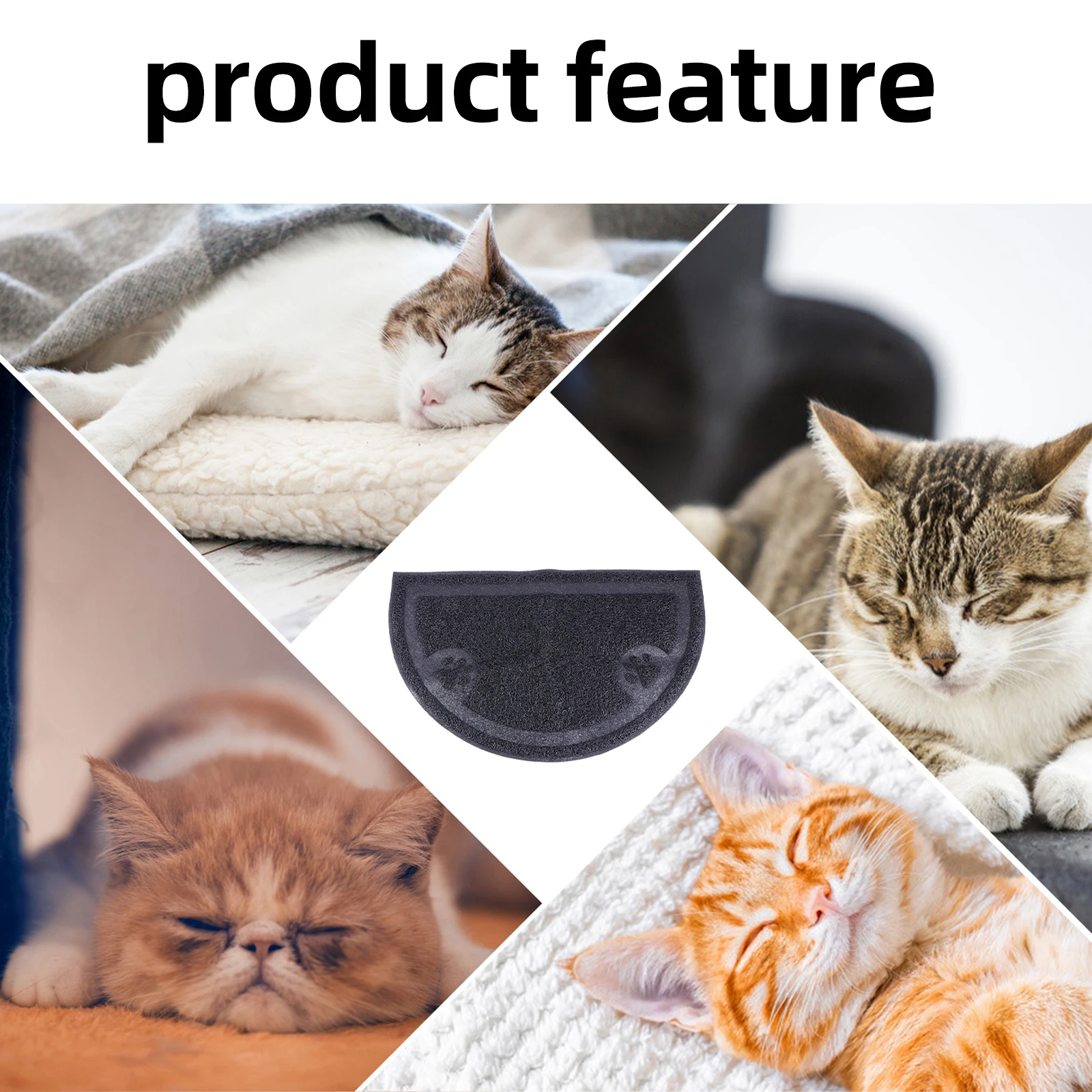 

PVC Cat Litter Mat Semicircle Pet Supplies Waterproof Black Anti Slip Placemat Absorbs Dirt Food S Paw Easy Clean Durability