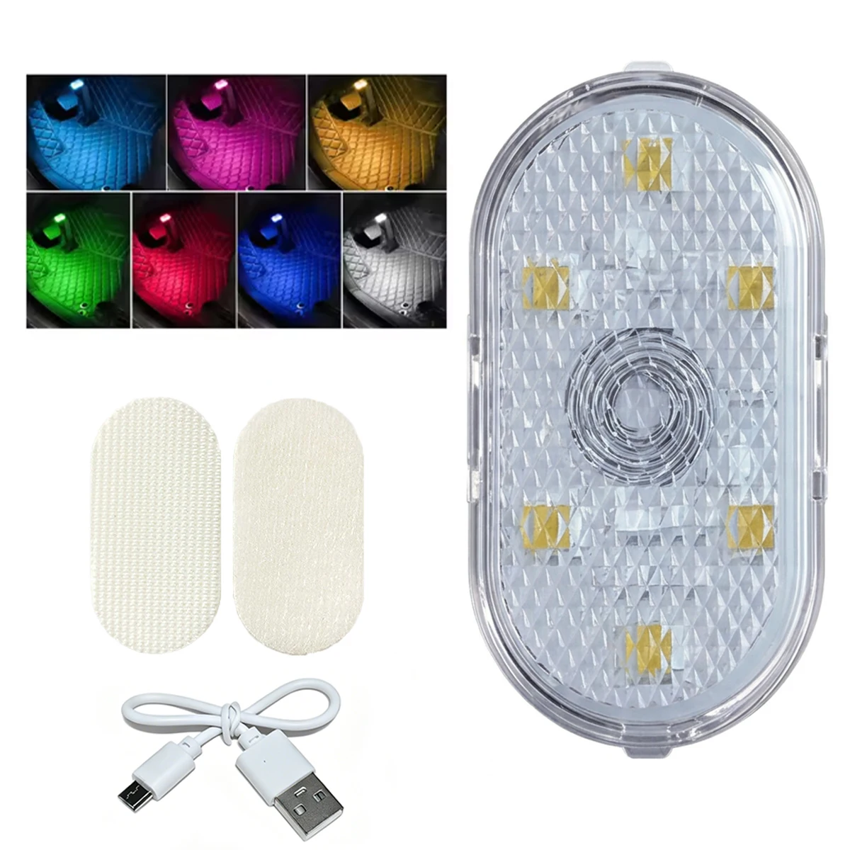 RGB Touch-Control Autoinnenbeleuchtung USB-Aufladbar 6 LED-Perlen Auto-Fußraumbeleuchtung 7-Farben Auto-Deckenleuchte Nachtlicht