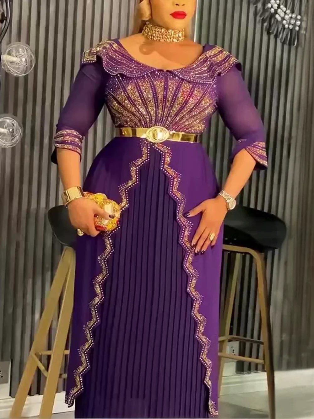 Robes de soirée africaines grande taille pour femmes Dashiki diamant plissé robe longue élégante turquie robe de soirée de mariage musulmane