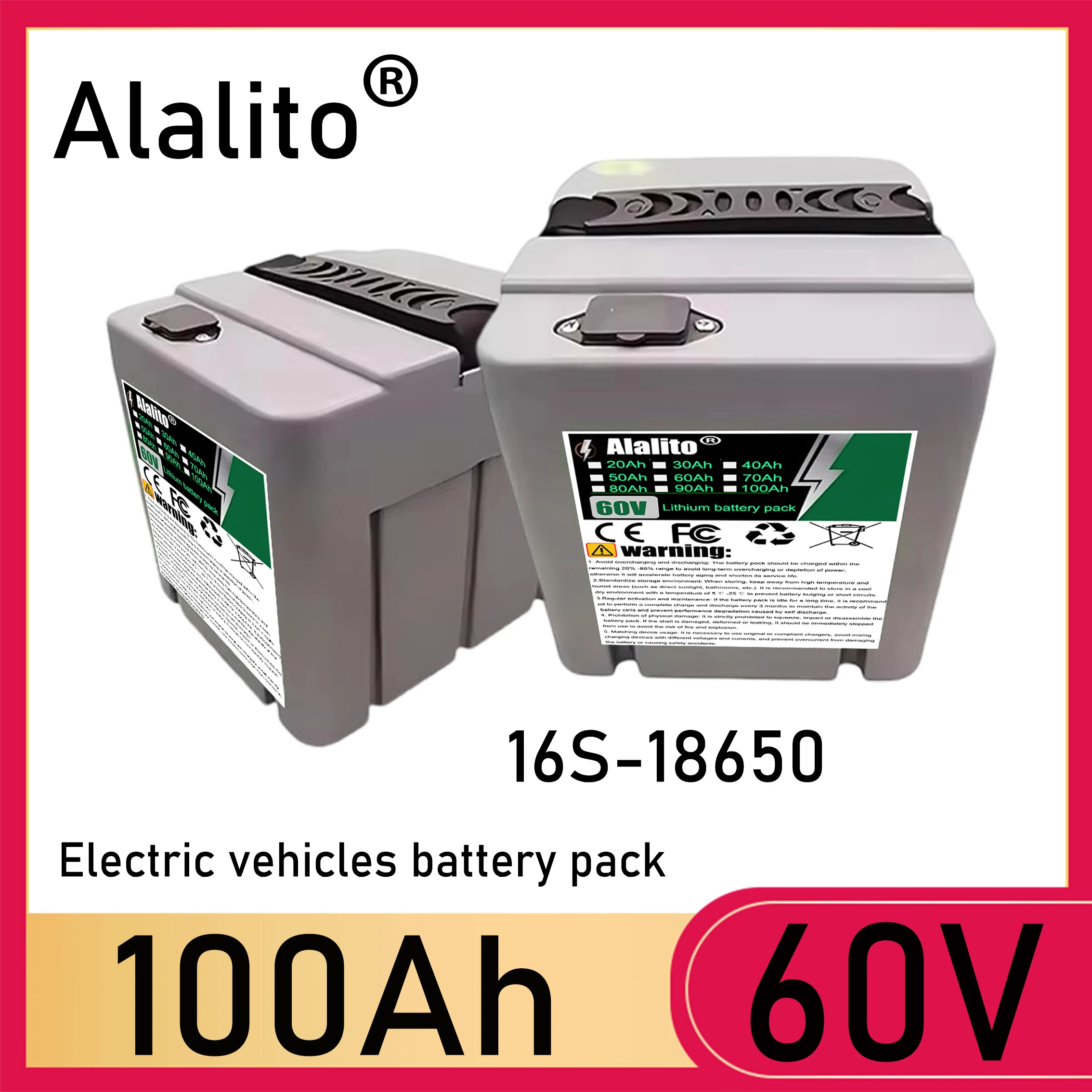 60V lithium battery, suitable for 250-2000W motor equipment, 20Ah 30Ah 40Ah 50Ah 60Ah 70Ah 80Ah 90Ah 100Ah