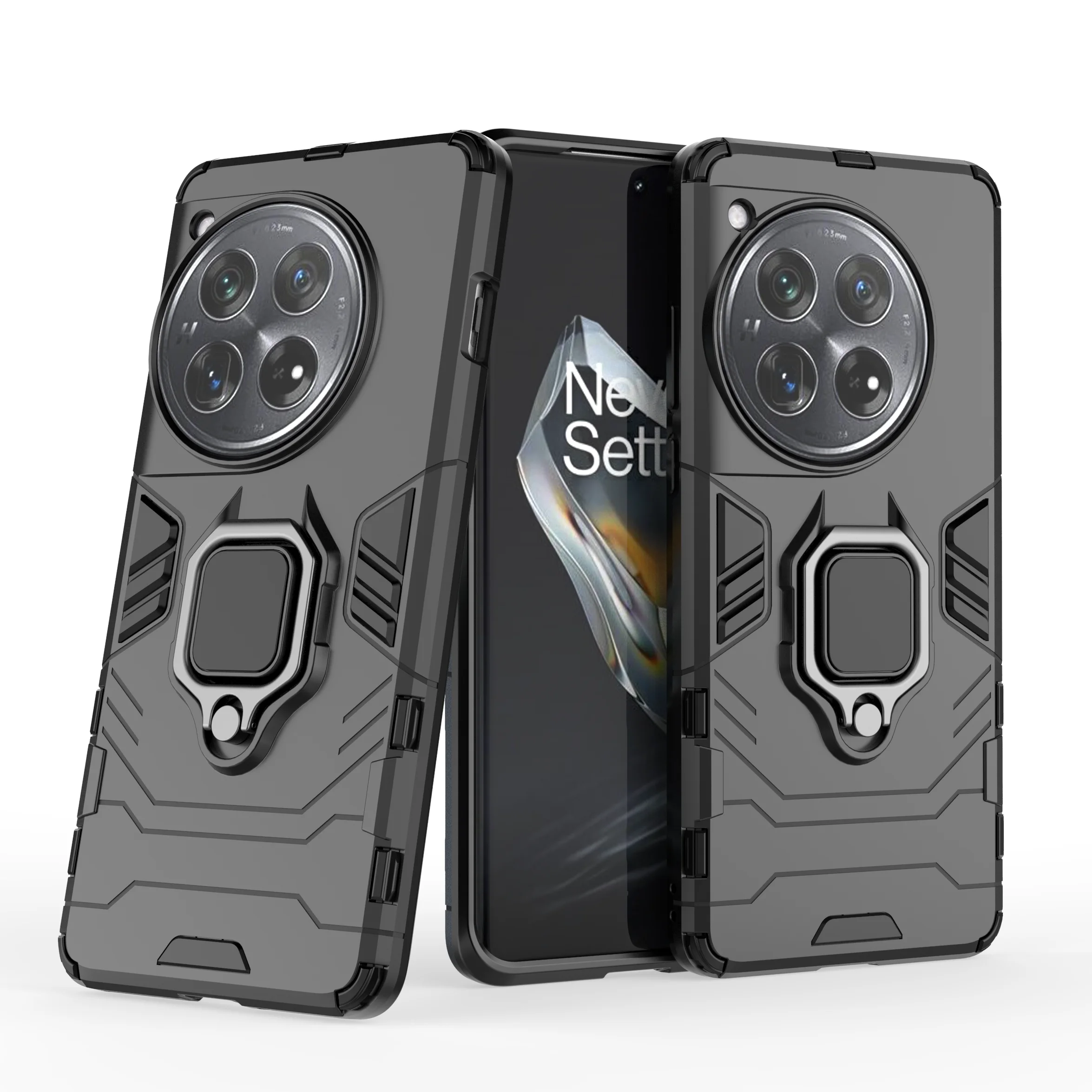 Coque blindée antichoc pour OnePlus 12 11R 10T 9R 9RT 8T 7T 6T Pro 5G, avec anneau métallique et support, coque arrière