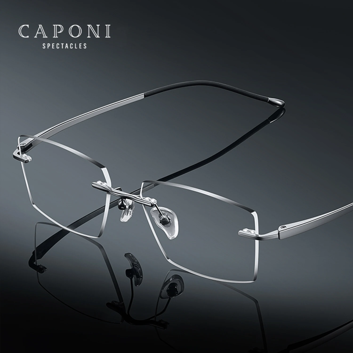 CAPONI Glasses For Men Pure Titanium Light Weight Anti Blue Light Computer Glasses Designer Rimless Uv400 Glasses Frames J24606