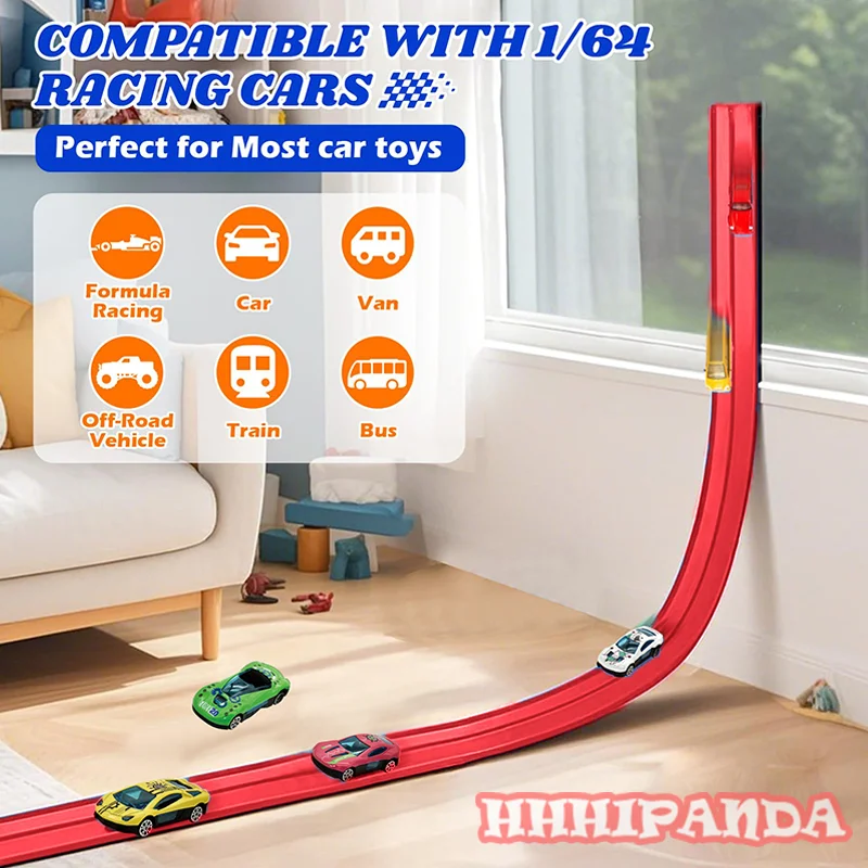 مسار سباق مرن بطول 13 قدمًا و16 قدمًا للأطفال، مسار منحدر سيارة السباق مع أكواب شفط و4 سيارات سباق صغيرة
