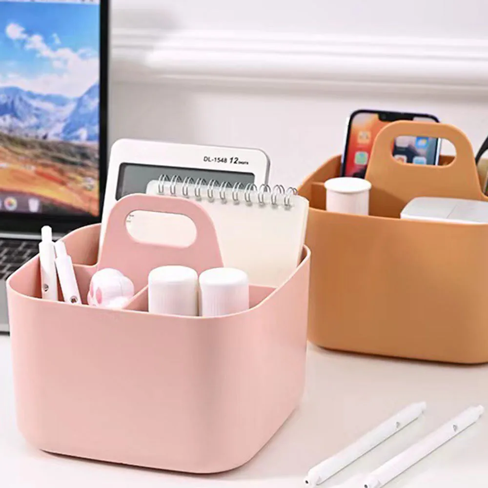 

Solid-Color Multi-Grid Portable Storage Box Stylish Large Finishing Box For Stationery Supplies