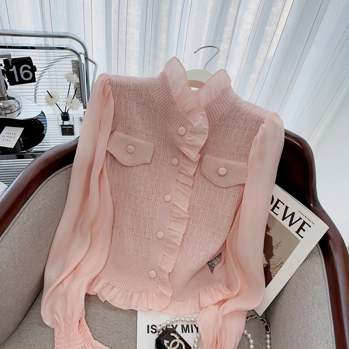 Stylish Elegant Knitted Sweater Shirt Women 2023 New Fashion Chic Fake Two Pieces Cardigan Tops Korean Ladies Jumpers Knitwear