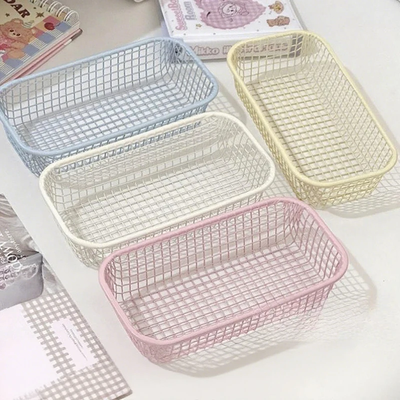 Metal Wire Desktop Organizer Basket Simple Household Sundry Storage Box Office Stationery Makeup Arrangement Container