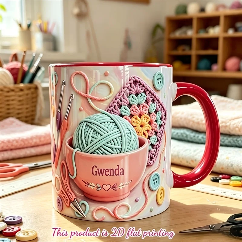 1pc Customizable Personalized Crochet Mug Custom Name Coffee Cup Yarn Lover Gift Crochet Pattern Design Handmade Lover Mug Soft
