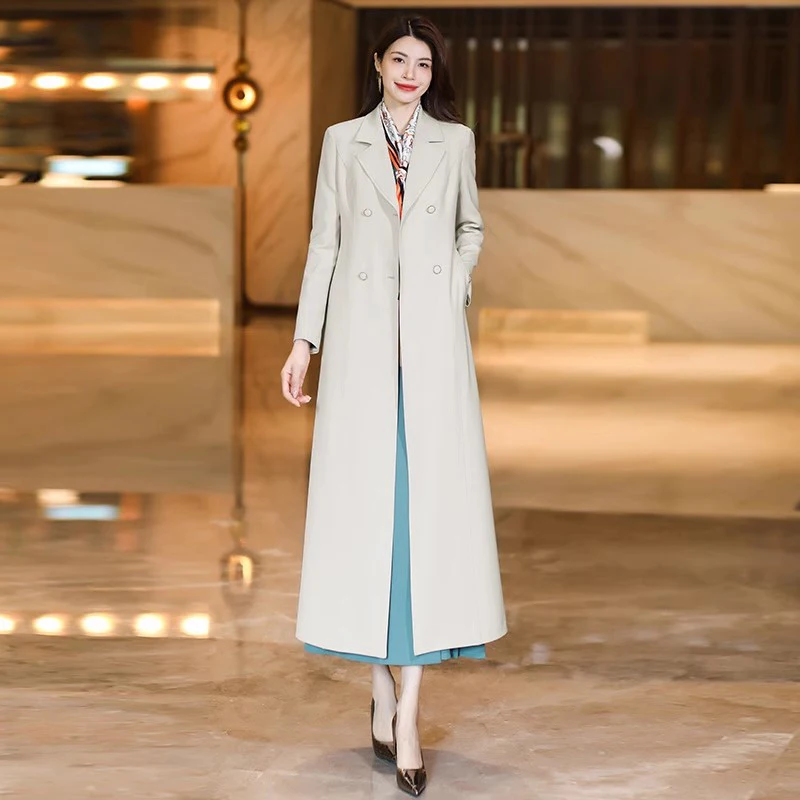 

Новинки Женщины Весна Лето Простота Плащ Мода Костюмный воротник Двубортный Офисная леди Тонкое пальто Элегантный Бежевое пальто