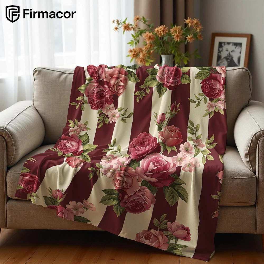 Burgundy Stripe Rose Ultra Soft Sherpa Fleece Blanket Fluffy Warm Halloween Cozy Throw for Sofa Couch Bedroom Gift All season