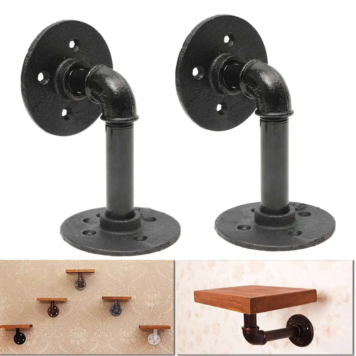 2Pcs Black Vintage Retro Iron Industrial Pipe Shelf Bracket Holder Rack L Bracket Wall Floating Shelf Home Decor Storage Holders