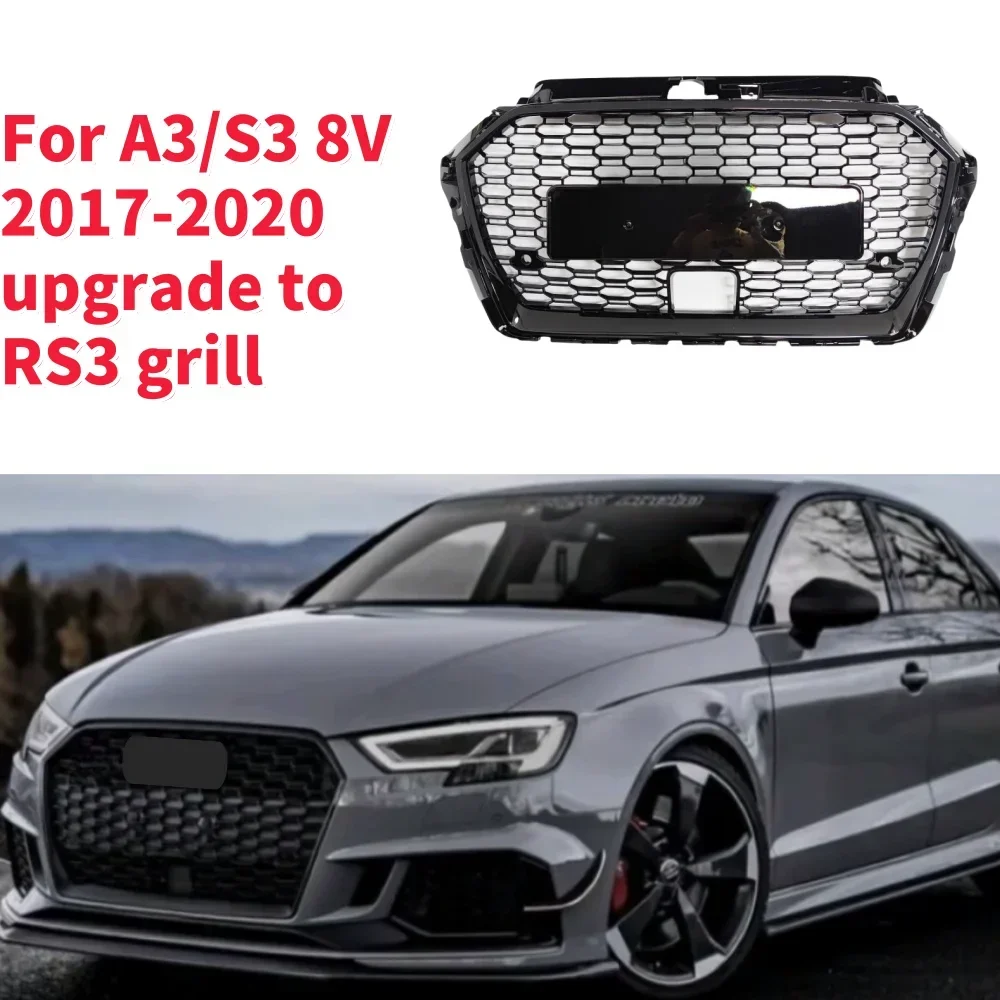 Racing Grills Front Hood Grille Car Front Bumper Grill Center Grille for RS3 Grill for A3/S3 8V 2017-2020 With ACC