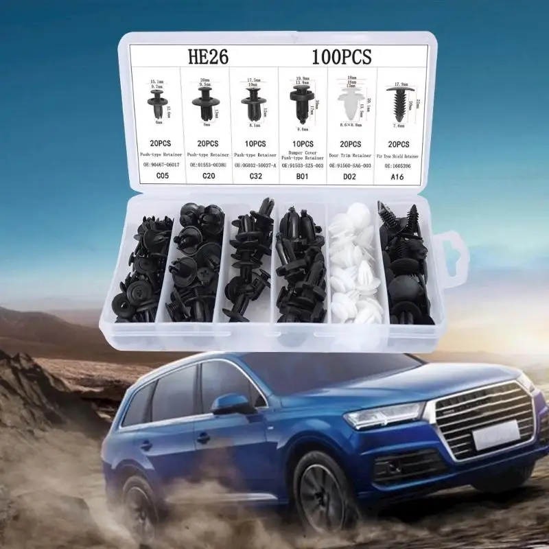 100PCS Car Bumper Retainer Clips Automotive Body Trim Fixed Clip Auto Door Panel Push Pin Universal Vehicle Plastic Rivets Kit
