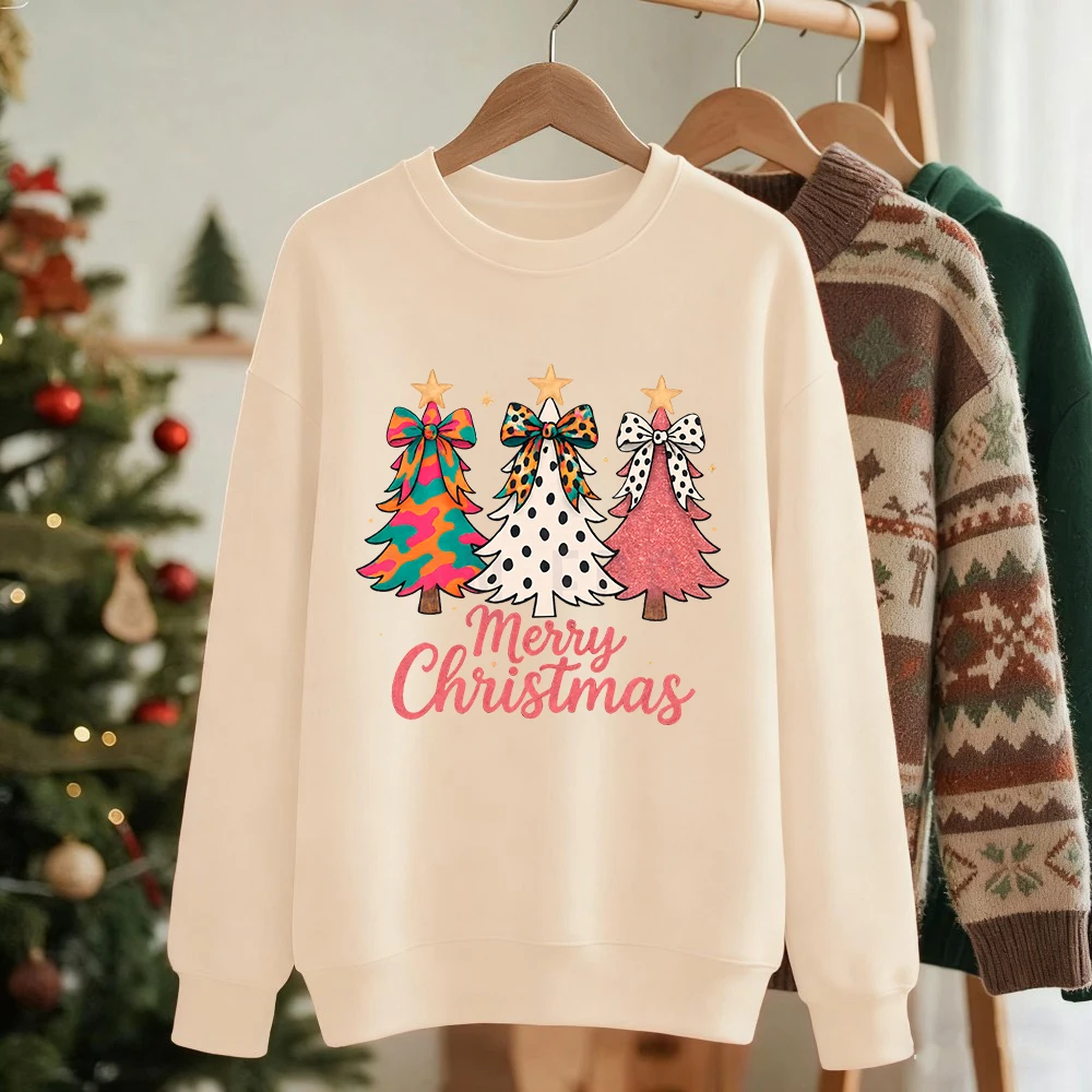 جديد عيد ميلاد سعيد الملونة القوس الأشجار يطبع البلوز المرأة Crewneck عارضة هوديي فضفاض الدافئة البلوز الشتاء الملابس الناعمة #5