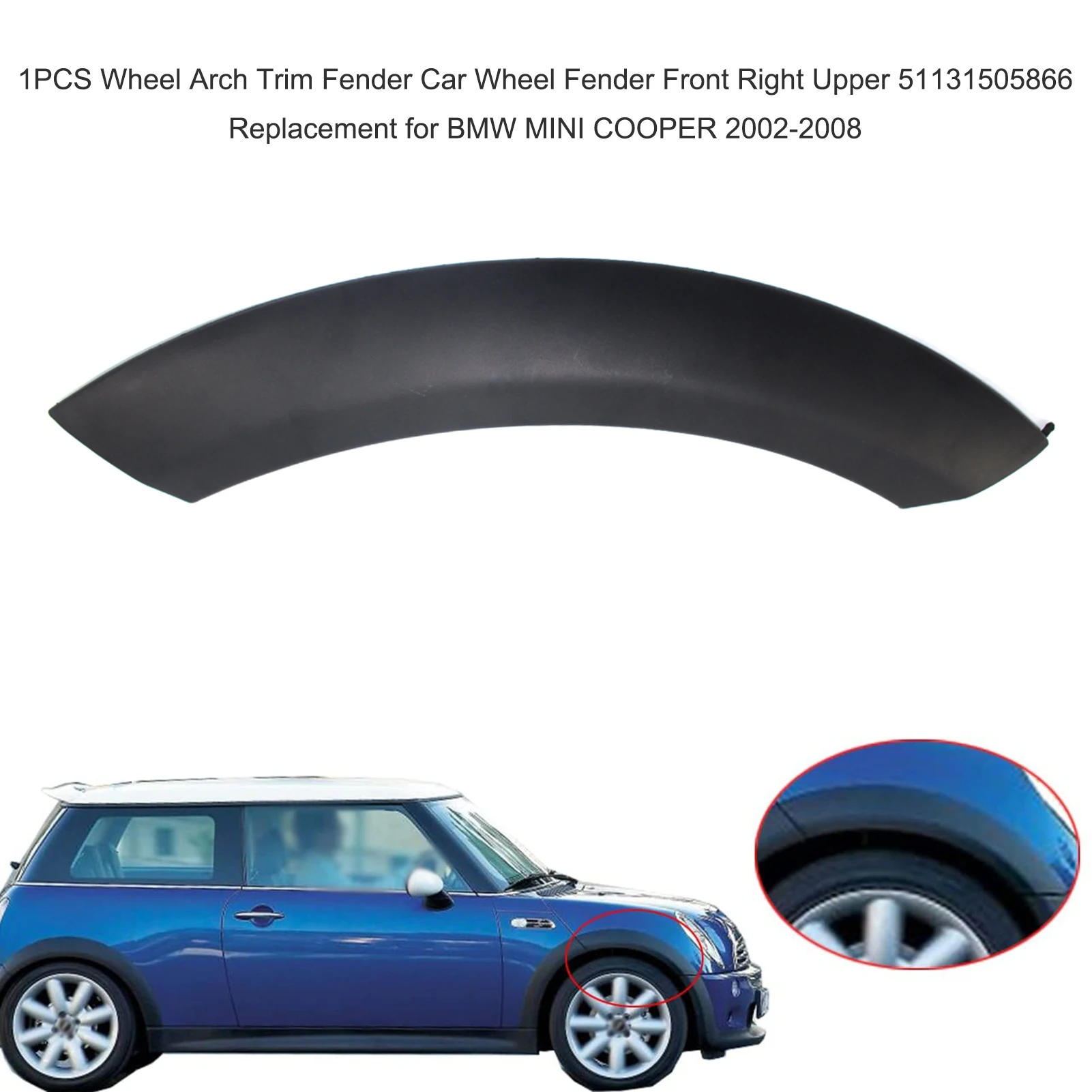 1PCS Wheel Arch Trim Fender Car Wheel Fender Front Upper 51131505867 Replacement for BMW MINI COOPER 2002-2008 Car Wheel Fender