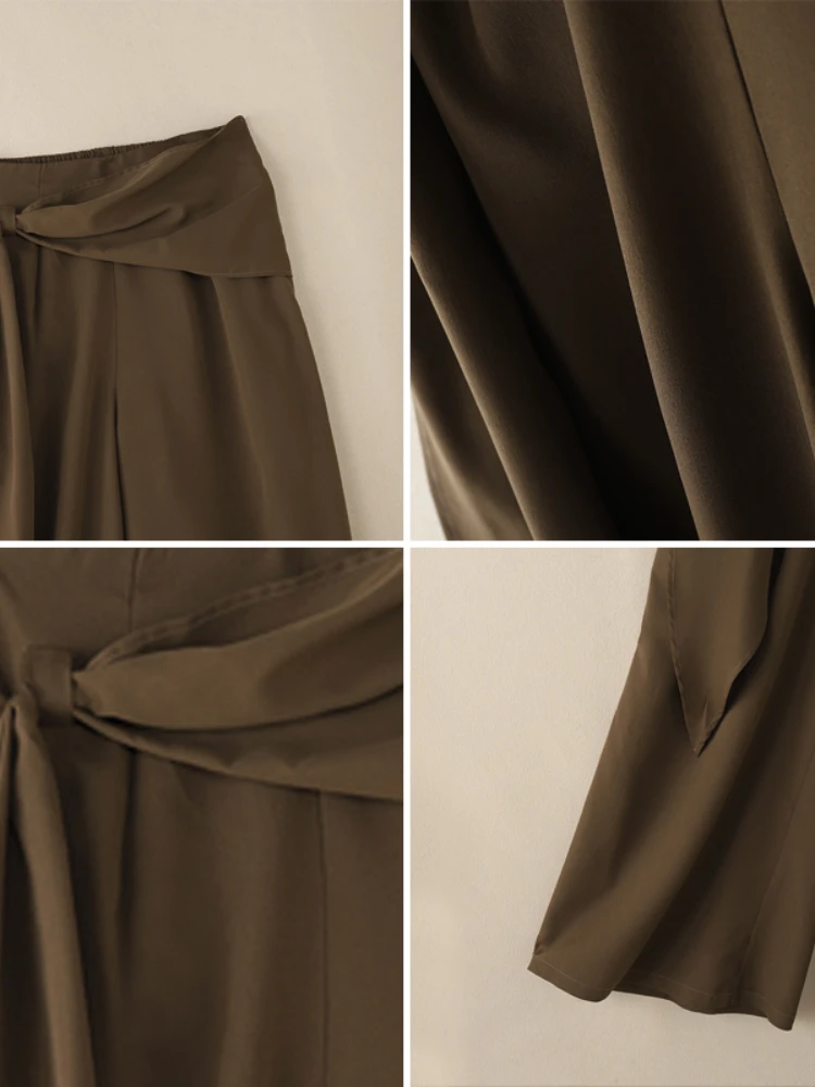 ZANZEA Women Fashion Chic Wide Leg Pants Elastic High Waist Ribbon Detailed Solid Color Loose Trousers Commuting Wear Woman Pant