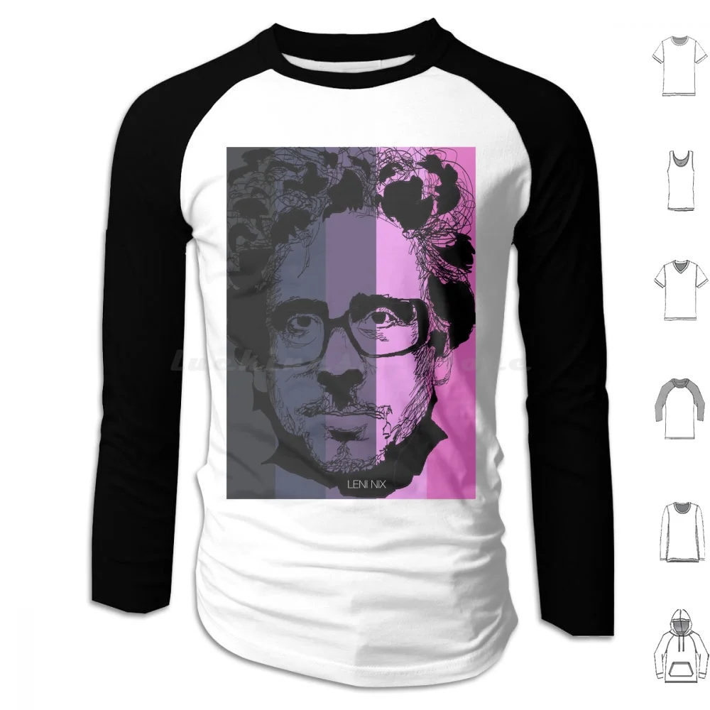 Tim Burton In Stripy Background! Hoodies Long Sleeve Tim Burton Movies Cinema Filmmaking Filmmaker Beatlejuice Ed Wood