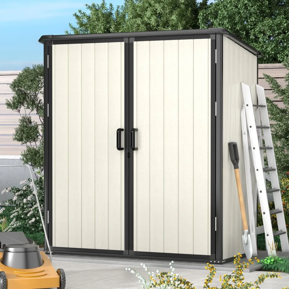 

5.0'x3.1'resin outdoor storage shed with lockable doors,utility tool shed storage room,used for backyard and courtyard furniture