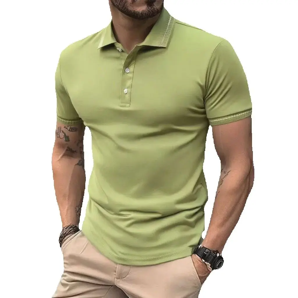 

Summer Men's Short Sleeve Collar T-shirts 2025 New Solid Color Casual Polo Shirt Trendy Breathable Loose Basic Splice Top