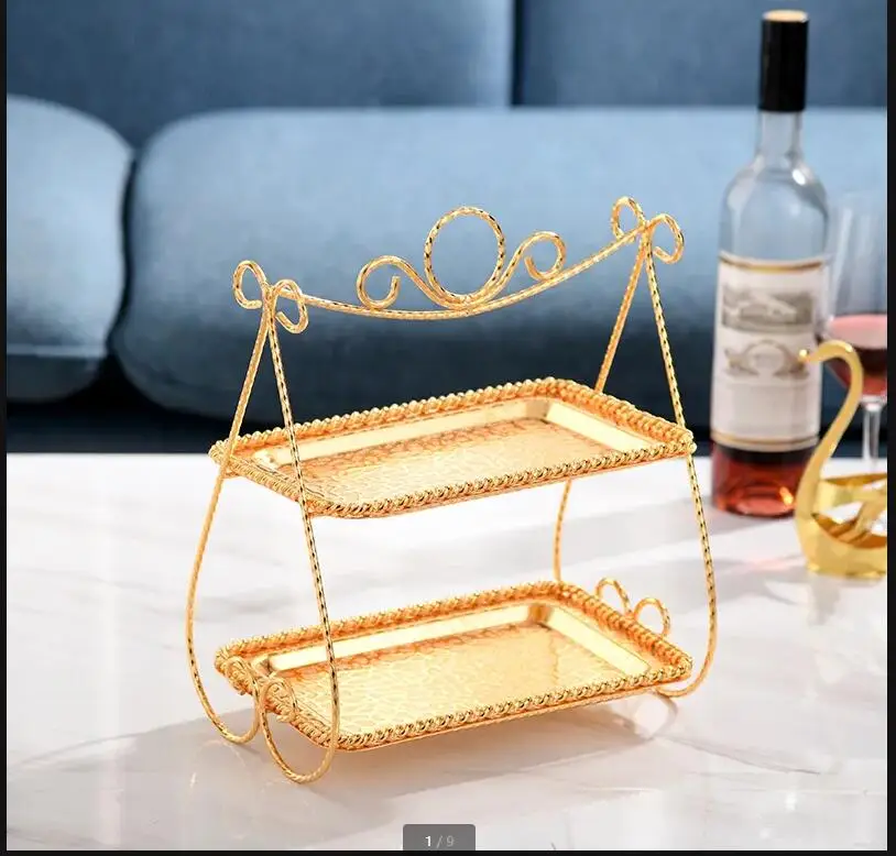 

Металлическая подставка для торта в европейском стиле, золотой, серебряный поднос для закусок из сухофруктов, конфет, двухэтажный дисплей для десертов